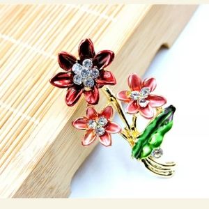 BJ-Rhinestone Flower  Brooch Pin